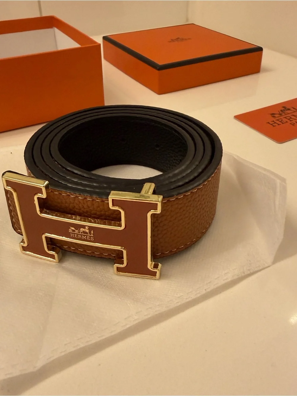 Hermès Constance H Belt – Black & Gold / Gold-Brown Reversible
